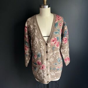 Vintage Laura Ashley Wool & Silk Blend Rose Cottagecore Cardigan Sweater- Medium
